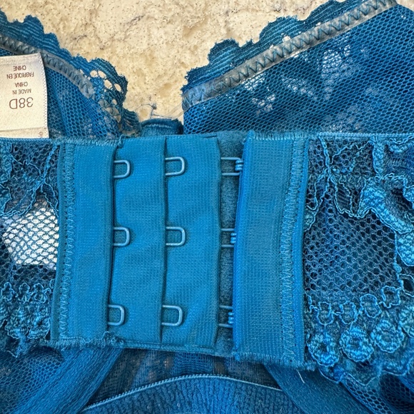 Women's Gilligan & O'Malley 38D  aqua blue lace sheer bra - Picture 9 of 14